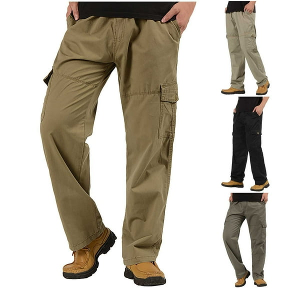 RYDCOT Men's Elastic Waist Hiking Pants Solid Color Lightweight Outdoor Sweatpants with Zipper Pockets Khaki XL(XL)