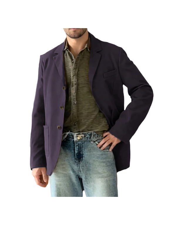 Men's Elegant Classic Casual Loose Fit Blazer Stretch Sport Coat Single-Breasted Lapel Suit Jacket with Pocket Regular & Big and Tall Business Purple