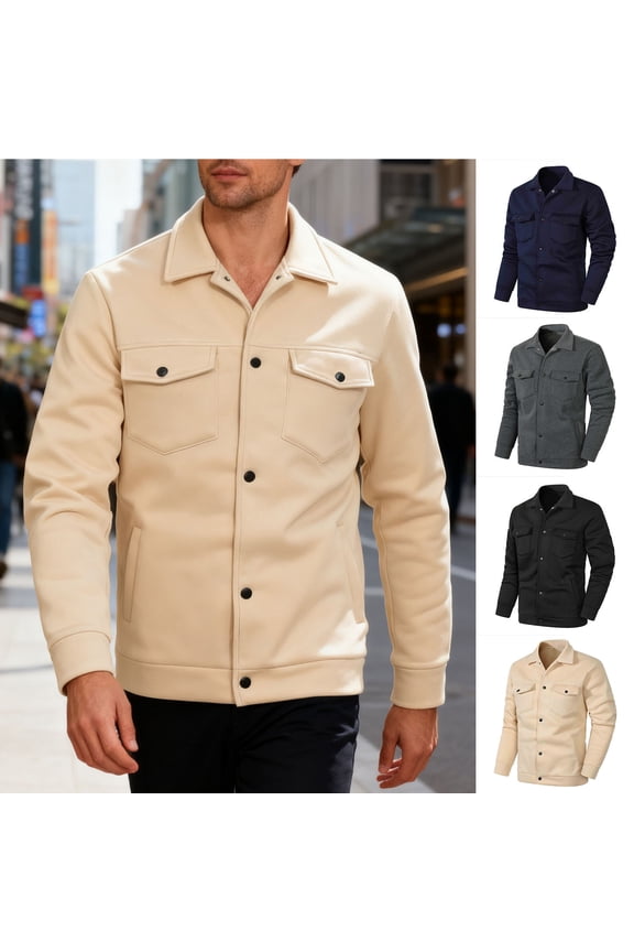 Men's Fall Winter Turndown Collar Jacket Cotton Military Jackets Fleece Lined Thick Work Warm Trucker Cargo Coats with 2 Flip Bag Pockets Navy