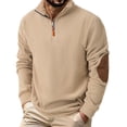 thumbnail image 1 of RYDCOT Men's Fashion Sweatshirts Fall Polar Fleece Pullover Ribbed Stand Collar Winter Midweight Warm Outdoor Quarter Zipper Stretch Fleece Lined Sweater Khaki, 1 of 6