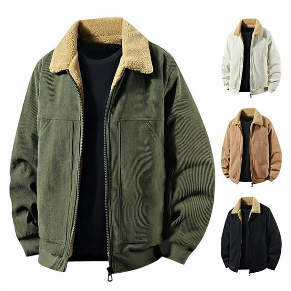RYDCOT Men's Fashionable Casual Vintage Corduroy Jackets Lapel Button Down Thickened Winter Coats Coffee