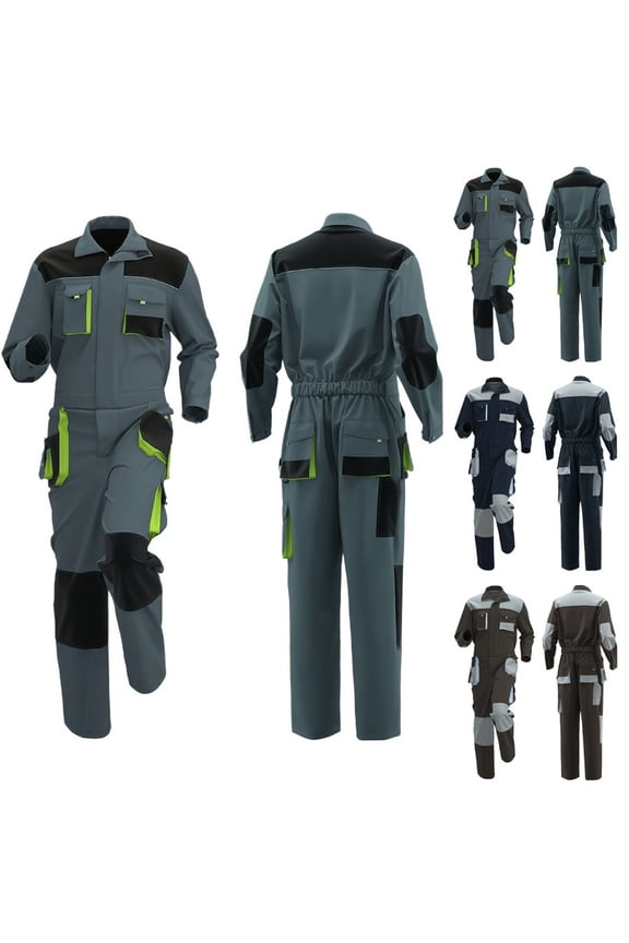 Men's Fashionable Color Blocked Work Wear-Resistant Overalls Workwear Jumpsuit with Multi Pockets Dark Blue XL(XL)