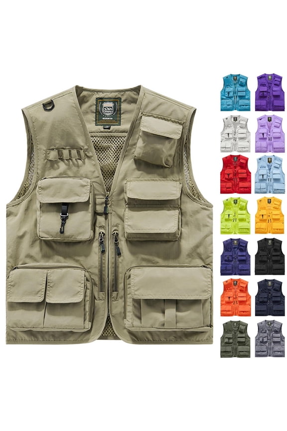 Men's Fishing Vest Utility Detachable Summer Vests with Muti Pockets for Sai Travel Outdoor Work Photo Cargo Fly Yellow