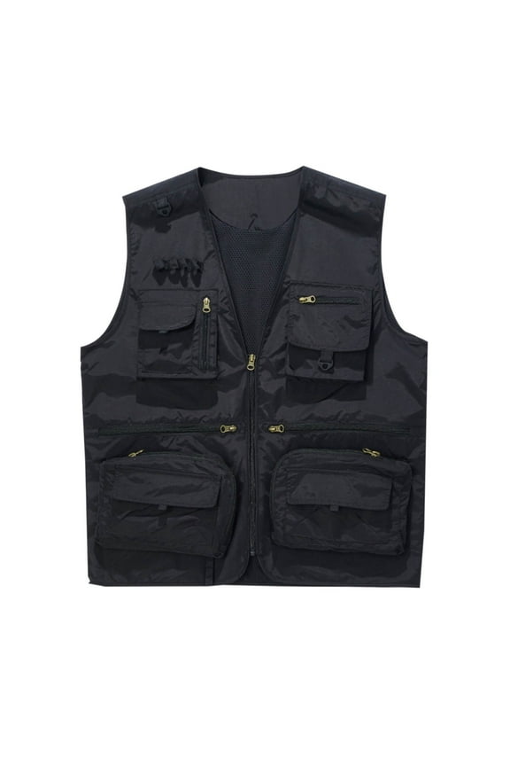 Men's Fishing Vest Utility Sai Travel Vest with Muti Pockets Outdoor Work Photo Cargo Fly Summer Vest Black