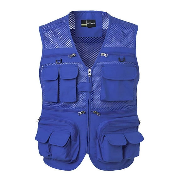 RYDCOT Men's Fishing Vest Utility Sai Travel Vest with Pockets Outdoor Work Photo Photography Cargo Fly Summer Vest Blue