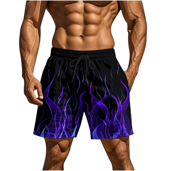 RYDCOT Men's Flame Pattern Shorts, Casual Elastic Waist Drawstring Shorts Lightweight Summer Stretch Beach Short with Pockets Purple