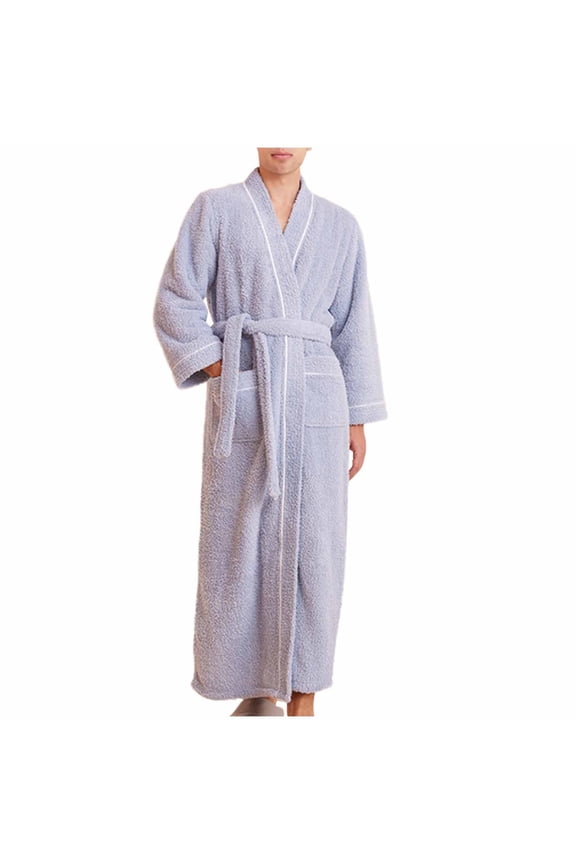 Men's Flannel Long Sleeve Robe House Bathrobe Full Length Fluffy Plush Pocket Winter Bath Hot Tub with Belt Green