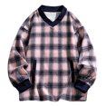 thumbnail image 1 of RYDCOT Men's Flannel Plaid Pullover Swearshirts Sweater Color Block Oversized Long Sleeve V Neck Vintage Sweater Spring Fall Pullover Tops Pink, 1 of 4