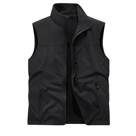 RYDCOT Men's Fleece Cardigan Vest, Full-Zip Lightweight Sleeveless Outdoor Plus Plush Warm Jacket with Zip Pockets Black
