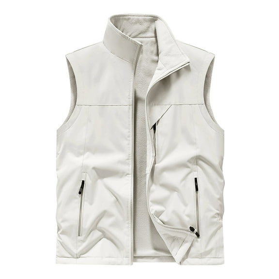 RYDCOT Men's Fleece Cardigan Vest, Full-Zip Lightweight Sleeveless Outdoor Plus Plush Warm Jacket with Zip Pockets White
