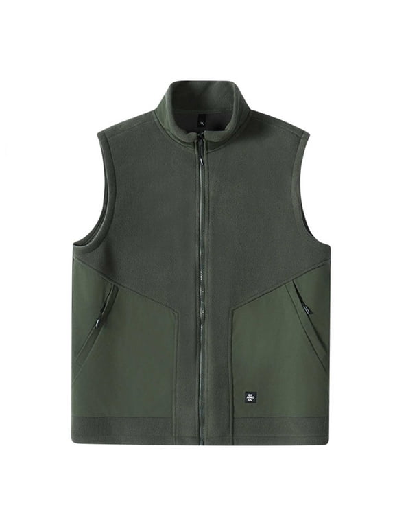 Men's Full-Zip Polar Fleece Vest Sleeveless Outerwear with Zipper Pockets Soft Warm Winter Jacket (Available in Big & Tall) M-5XL Army Green