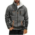 thumbnail image 1 of RYDCOT Men's Full Zipper Winter Warm Fleece Plus Plush Thicken Jacket Stand Collar Heavy Coat with Zipper Pocket Dark Gray, 1 of 4