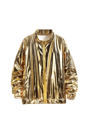 Men's Gold Metallic Varsity Jacket Metallic Jacket 70's Disco Bomber Jackets Party Performance Gold