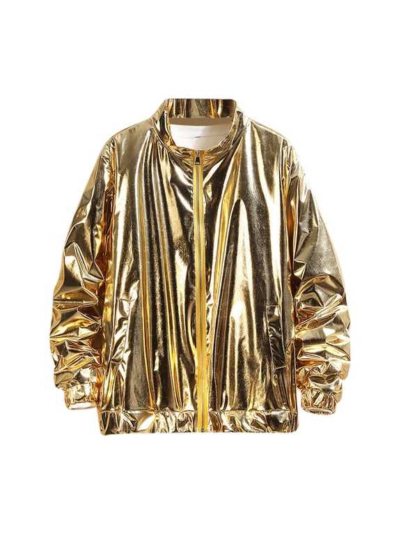 Men's Gold Metallic Varsity Jacket Metallic Jacket 70's Disco Bomber Jackets Party Performance Gold