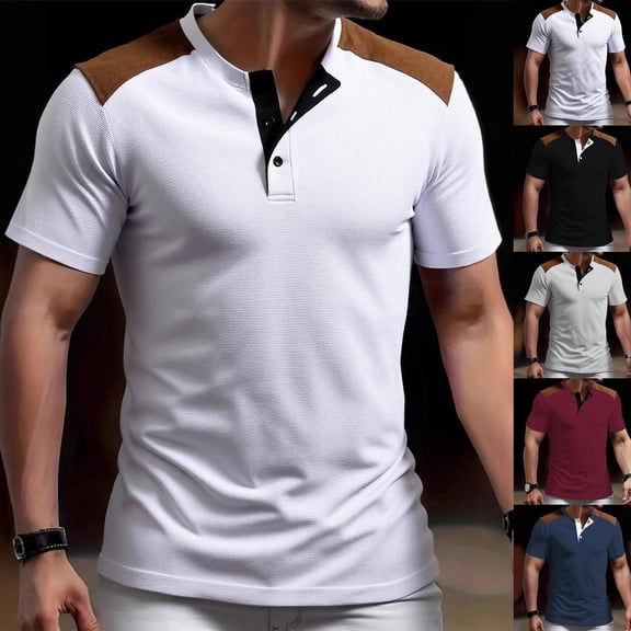 RYDCOT Men's Golf Shirts Collarless Henry Shirt Cool Quick Dry Athletic Casual Performance Blade Lightweight Waffle Button up T Shirts White