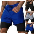 thumbnail image 1 of RYDCOT Men's Gym Running Double-Layer Shorts with Back Zipper Pockets and Drawstring 5 inch Inseam 2 in 1 Quick Dry Workout Athletic Shorts with Compression Liner Gray, 1 of 8