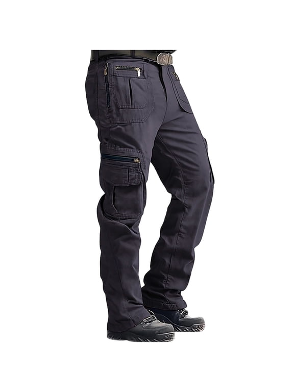 Men's Hiking Tactical Pants Lightweight Cotton Outdoor Cargo Trousers with Zip Pockets Dark Gray