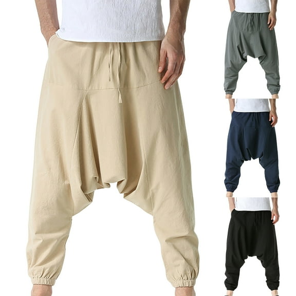 RYDCOT Men's Hip Hop Harem Pants Joggers Drawstring Elastic Waist Baggy Drop Crotch Sweatpants Trousers Navy 10(XL)