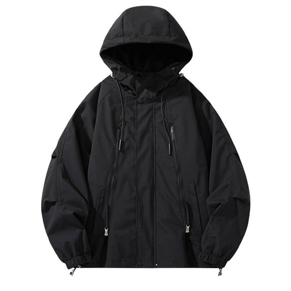 RYDCOT Men's Hooded Jacket Outdoor Waterproof Lightweight Windproof Long Sleeved Hooded Workwear Jacket Black