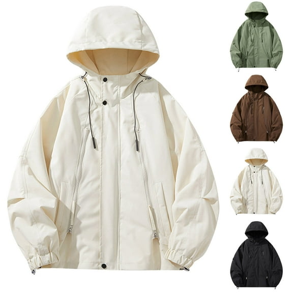 RYDCOT Men's Hooded Jacket Outdoor Waterproof Lightweight Windproof Long Sleeved Hooded Workwear Jacket Green