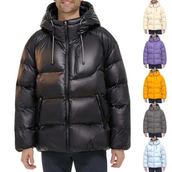 RYDCOT Men's Hooded Winter Lightweight Quilted Cotton Puffer Jacket Thickened Winter Wind Resistant Coat Fleece Warm Ski Bubble Coat Outerwear Cold Weather Purple