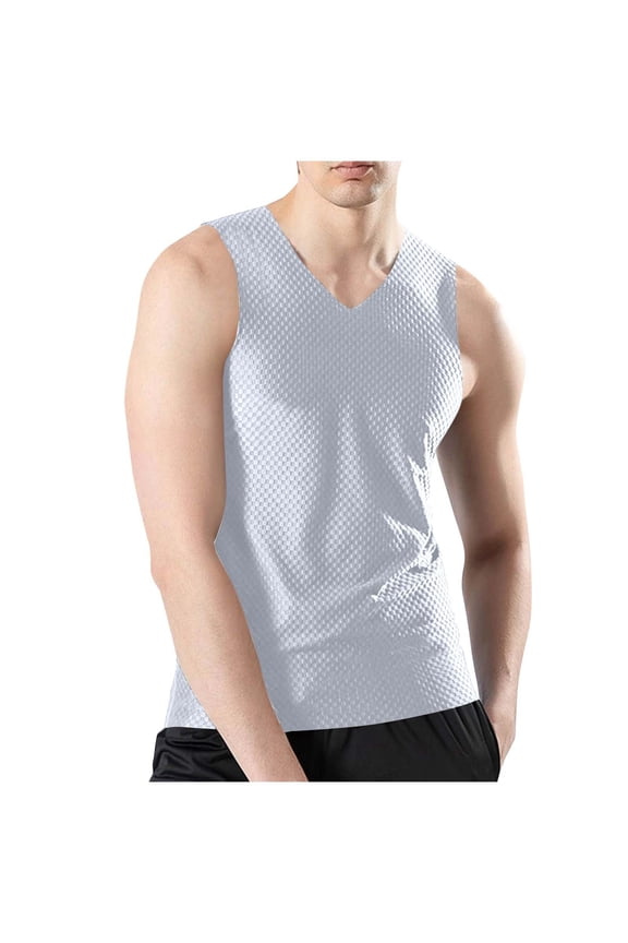 Men's Ice Silk Tank Tops Sleeveless Pure Ice Silk Undershirt Super Absorbent and Breathable Elastic Quick Drying Classic Shirts Gray
