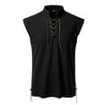 thumbnail image 1 of RYDCOT Men's Imitation Cotton Linen Retro Pullover Top Shirt Sleeveless Lace up Solid Color Stand up Collar Vest Tee Black, 1 of 5