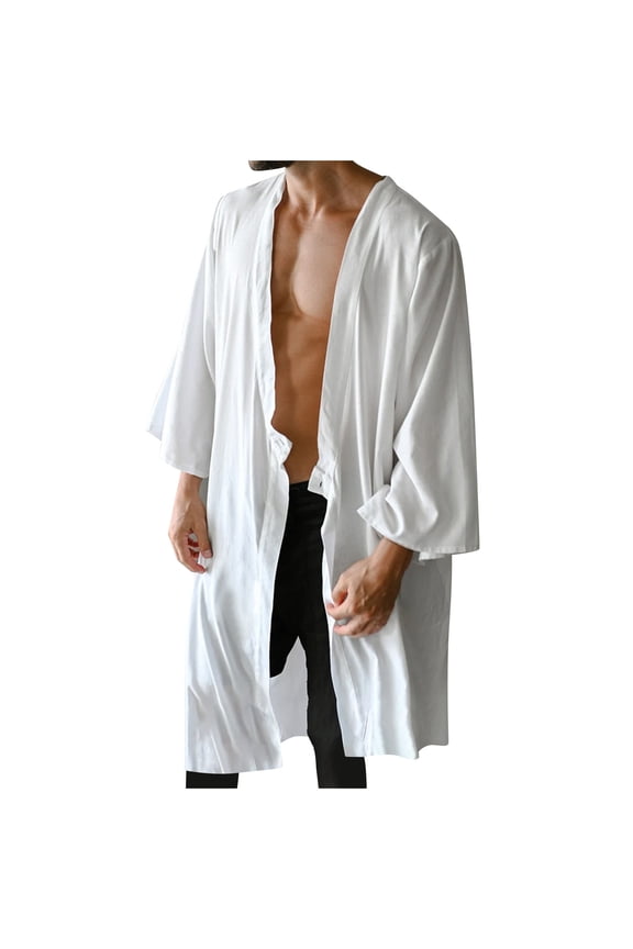 Men's Kimono Robe Jackets Long Cardigan Lightweight Casual Cotton Blends Long Sleeves Open Front Coat Outwear Japanese Style Bathrobes