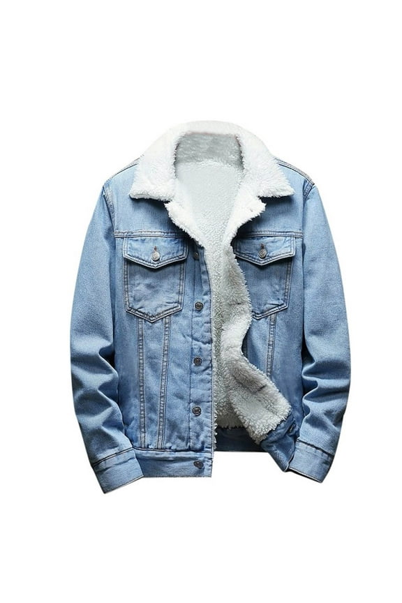 Men's Lamb Wool Lining Denim Jacket Trucker Jacket Jean Jacket Cowboy Coat Blue 18(XXL)