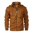 thumbnail image 1 of RYDCOT Men's Leather Jacket Retro Zip-Up Stand Collar Faux Leather Motorcycle Biker Jackets Winter Fleece Lined Coat with Removable Hood Clearance, 1 of 8