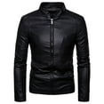 thumbnail image 1 of HWRETIE Men's Fashion Leather Plus Fleece Motorcycle Warm Jacket Stylish Winter Outdoor Wear, 1 of 4