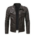 thumbnail image 1 of HWRETIE Men's Leather Plus Fleece Motorcycle Jacket Warm Winter Leather Coat Casual Outwear Stylish Protective Outerwear, 1 of 8