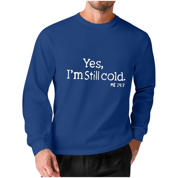 RYDCOT Men's Letter Graphic Tees Long Sleeve Shirts for Men Y2K Crew Neck T-Shirt Oversized Tops Streetwear Blue
