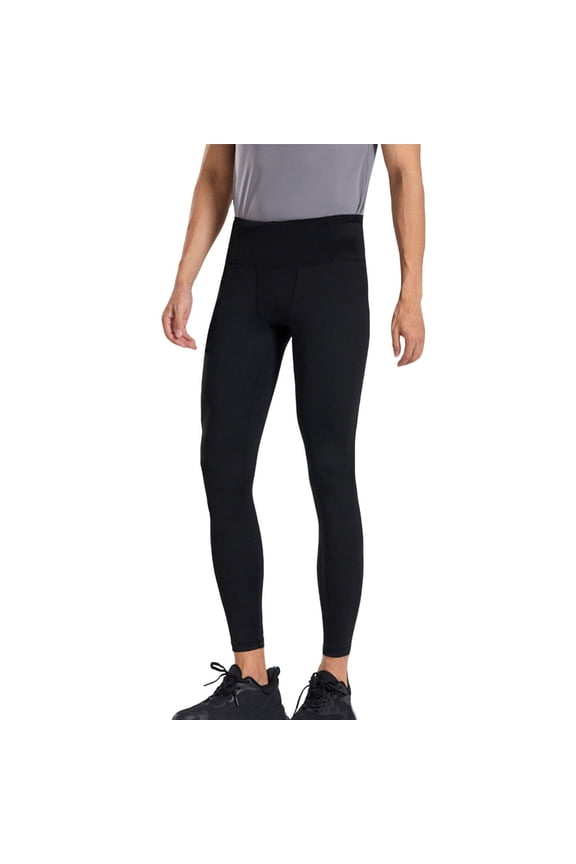 Men's Lightweight Nylon Compression Pants Workout Leggings Running Tights Cool Quick Dry Athletic Baselayer Pants for Basketball Yoga Cycling Black