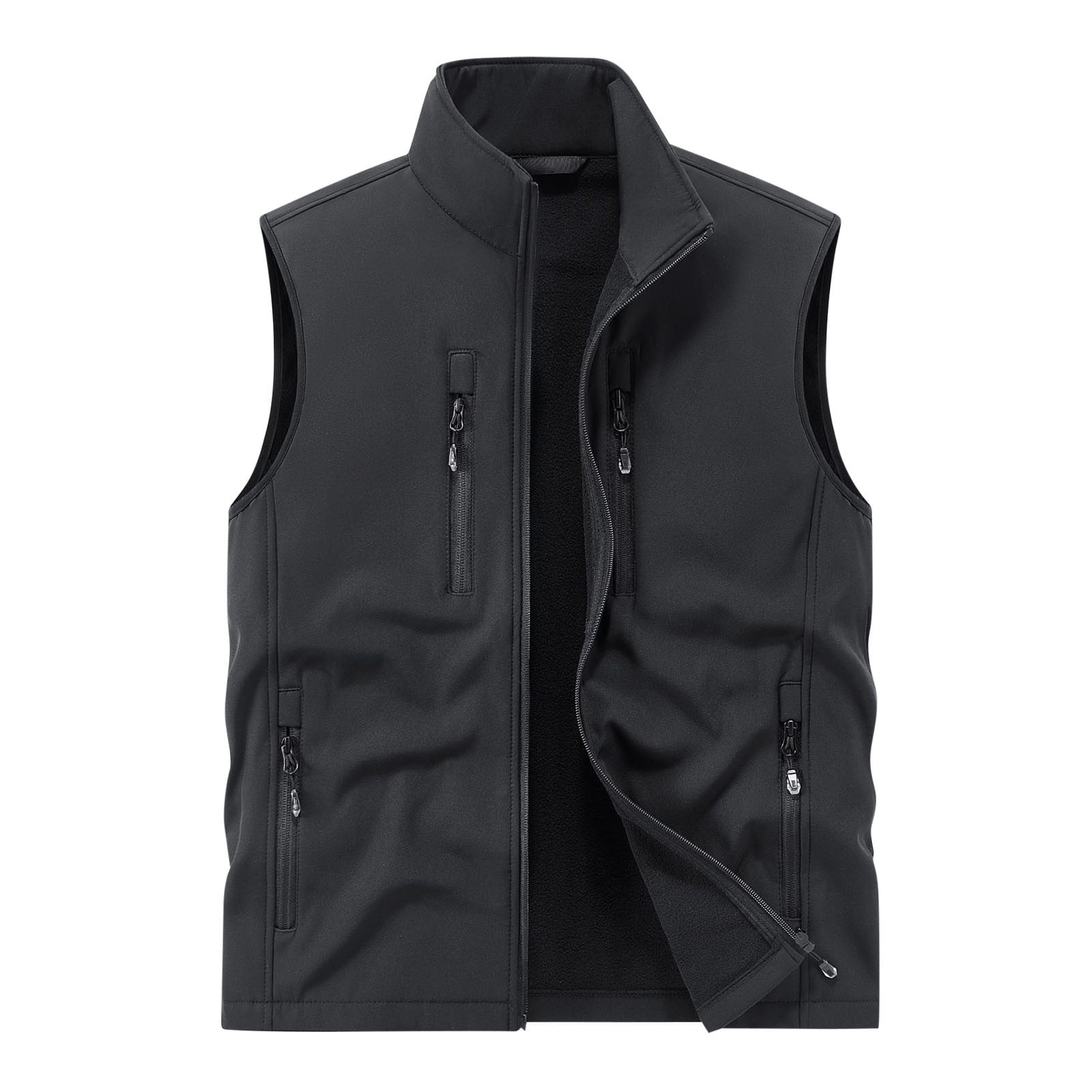 RYDCOT Men's Lightweight Softshell Golf Running Vest Outerwear Zip up Fleece Lined Windproof Sleeveless Jacket with Zip Pockets for Hiking Black