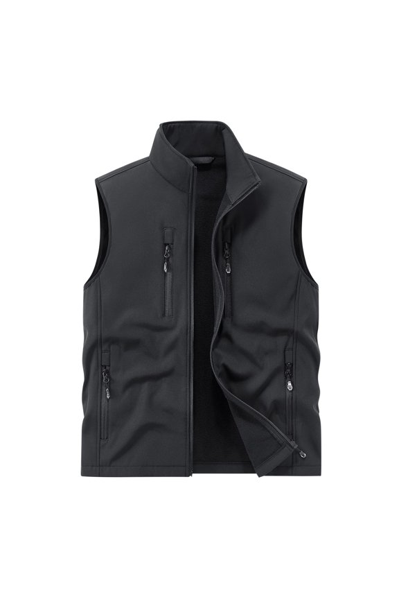 Men's Lightweight Softshell Golf Running Vest Outerwear Zip up Fleece Lined Windproof Sleeveless Jacket with Zip Pockets for Hiking Black