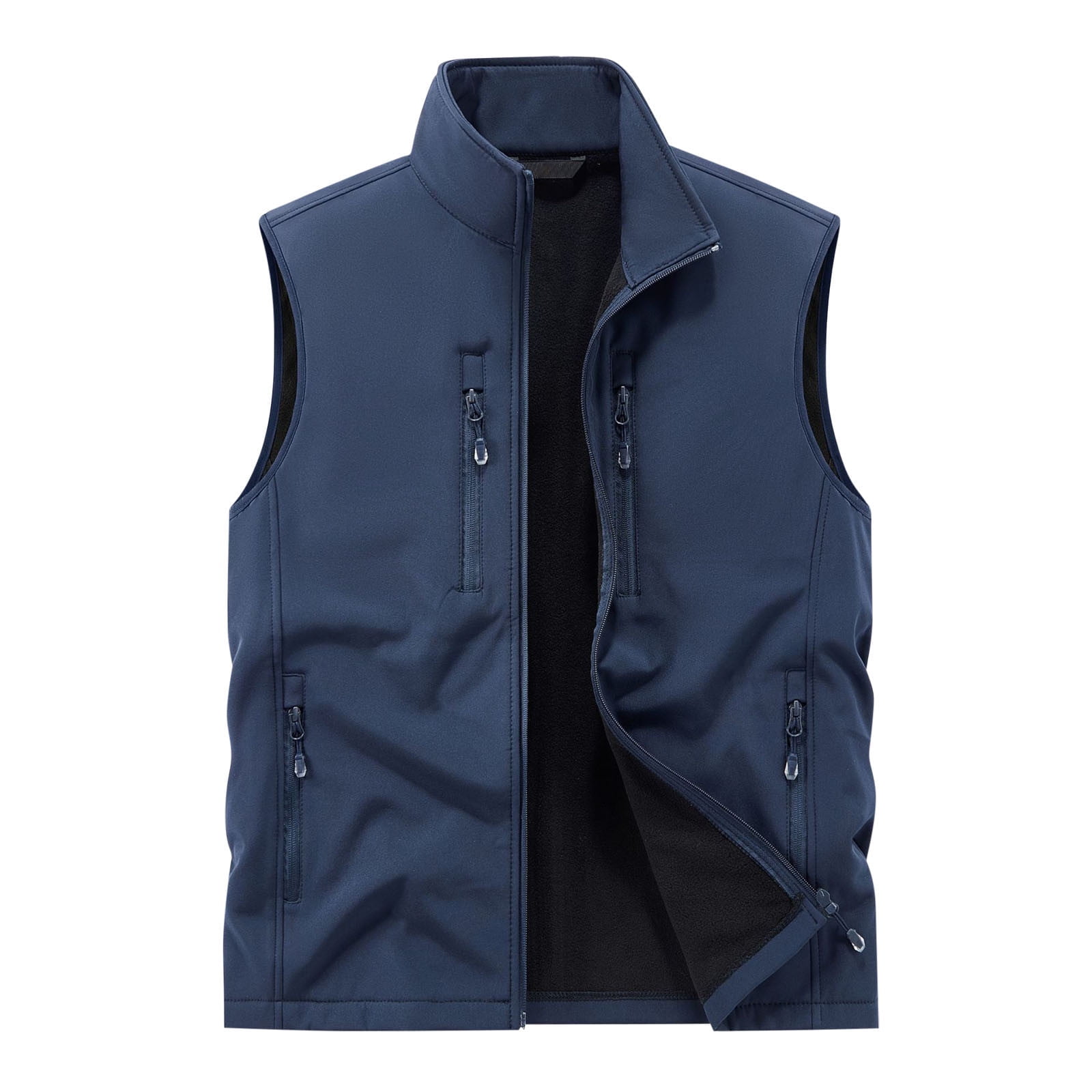 RYDCOT Men's Lightweight Softshell Golf Running Vest Outerwear Zip up Fleece Lined Windproof Sleeveless Jacket with Zip Pockets for Hiking Blue