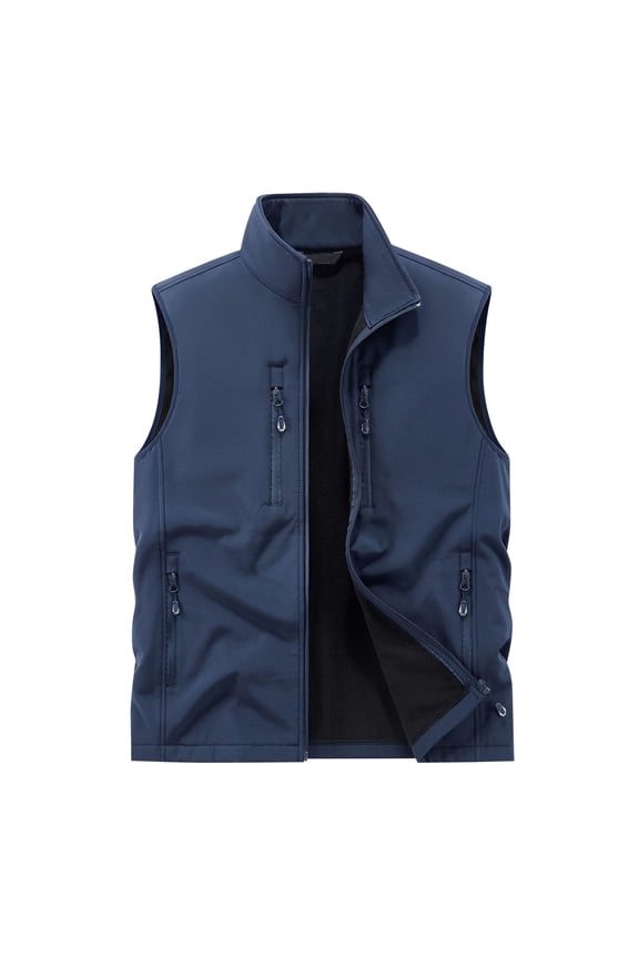 Men's Lightweight Softshell Golf Running Vest Outerwear Zip up Fleece Lined Windproof Sleeveless Jacket with Zip Pockets for Hiking Blue