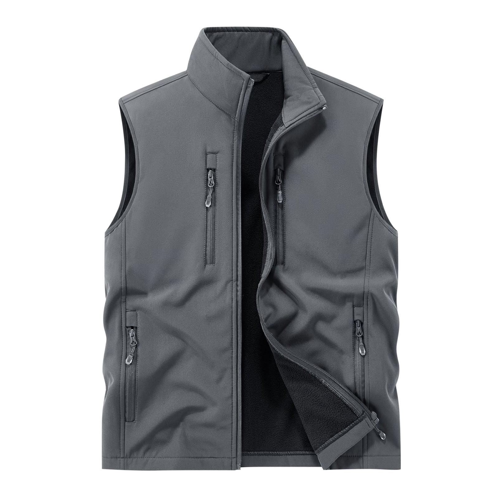 RYDCOT Men's Lightweight Softshell Golf Running Vest Outerwear Zip up Fleece Lined Windproof Sleeveless Jacket with Zip Pockets for Hiking Gray