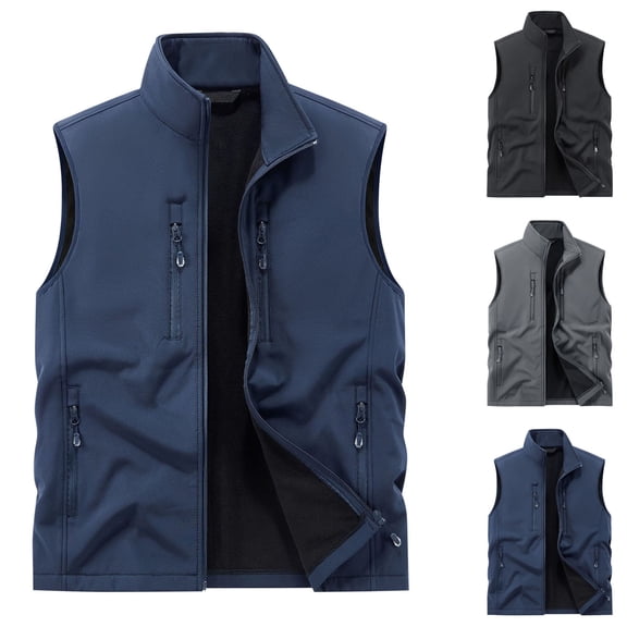 RYDCOT Men's Lightweight Softshell Golf Running Vest Outerwear Zip up Fleece Lined Windproof Sleeveless Jacket with Zip Pockets for Hiking Gray