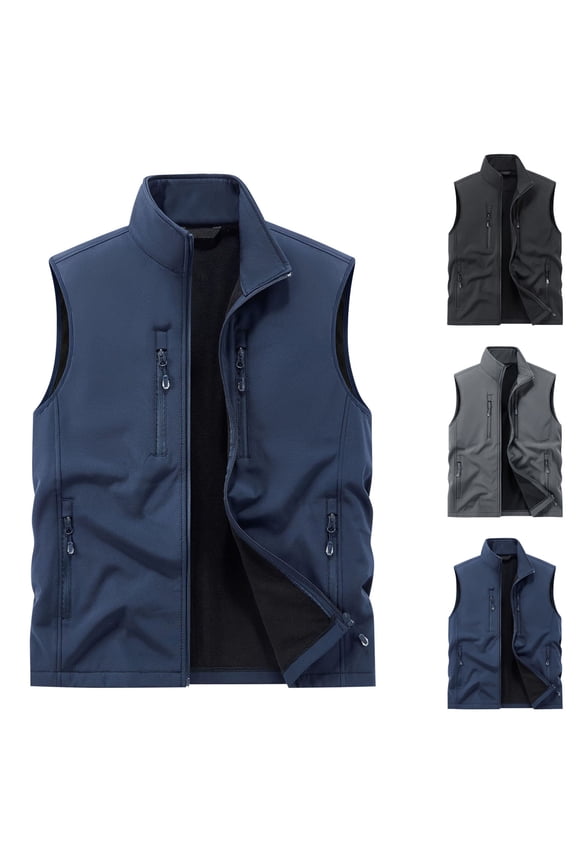 Men's Lightweight Softshell Golf Running Vest Outerwear Zip up Fleece Lined Windproof Sleeveless Jacket with Zip Pockets for Hiking Gray