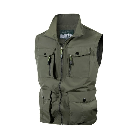 RYDCOT Men's Lightweight Softshell Sleeveless Golf Cargo Vest with Zipper Pockets for Travel Hiking Fishing Sai Outwear Army Green