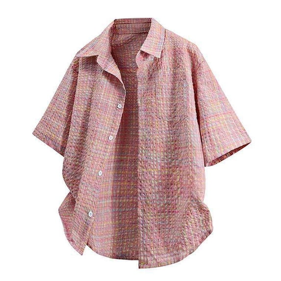 RYDCOT Men's Linen Short Sleeve Shirts Cotton Casual Lightweight Loose Fit Button Down Shirt Beach Vacation Summer Tops Pink