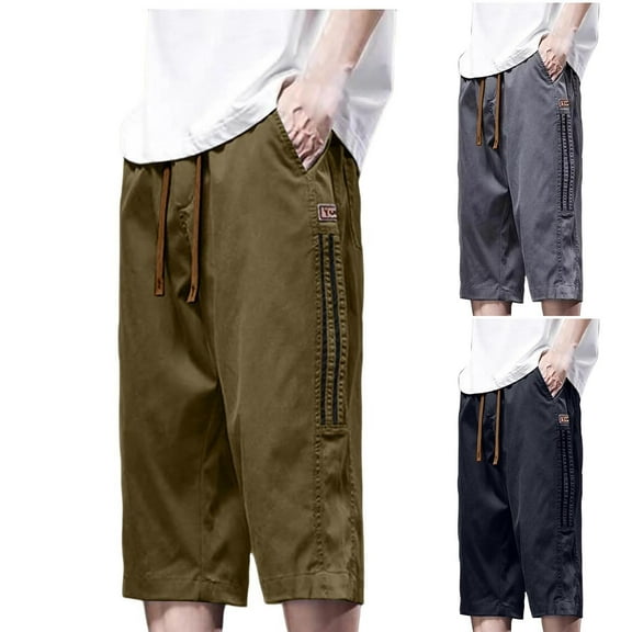 RYDCOT Men's Long Cargo Shorts Casual Below Knee 13 Inches Capri Shorts Relaxed Fit Cotton Elastic Casual Lightweight Summer Beach Shorts with Pockets Khaki