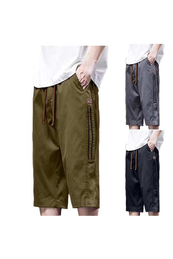 Men's Long Cargo Shorts Casual Below Knee 13 Inches Capri Shorts Relaxed Fit Cotton Elastic Casual Lightweight Summer Beach Shorts with Pockets Khaki