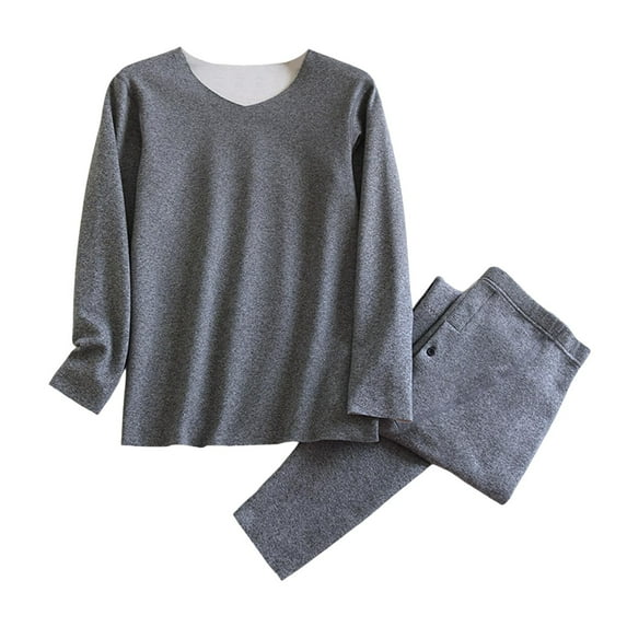 RYDCOT Men's Long Sleeve Pajama Set Soft Lightweight 2-Piece Sleepwear V-Neck Home Clothes Warm Pajamas Sleepy Pants Set Dark Gray
