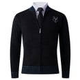 thumbnail image 1 of RYDCOT Men's Long Sleeve Stand-up Collar Print Cardigan Sweaters Fleece Jacket with Cable Knit Slim Full Zip Thick Knitted Sweater Fall Winter Sweaters with Pockets Black, 1 of 5