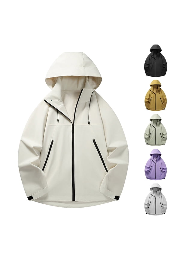 Men's Long Sleeved Jacket Outdoor Windproof and Waterproof Lightweight Outdoor Hiking Hooded Workwear Jacket Yellow