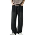 thumbnail image 1 of RYDCOT Men's Loose Fit Straight Leg Carpenter Jeans Baggy Wide Leg Plain Cotton Denim Pants Trousers Black, 1 of 8