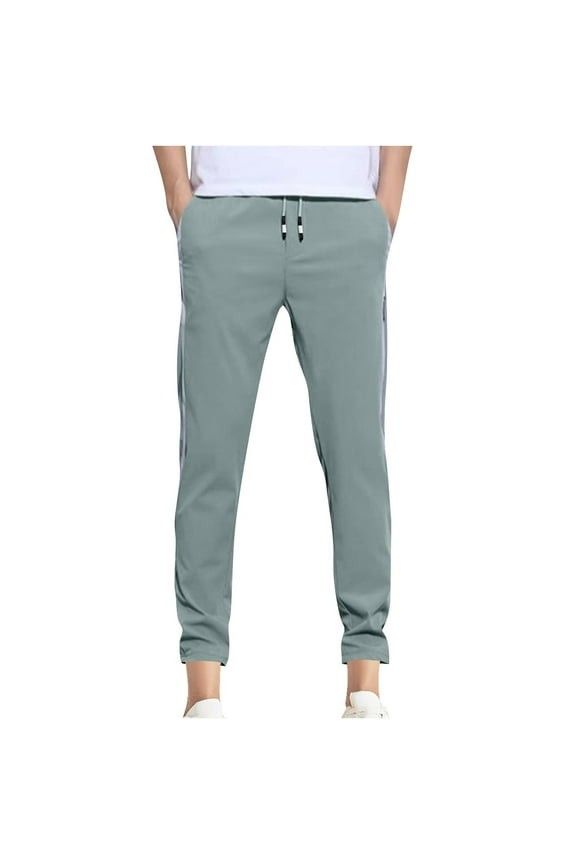 Men's Loose Sports Pants Casual Straight Leg Sweatpants Drawstring Elastic Waist Hiking Pants Mint Green